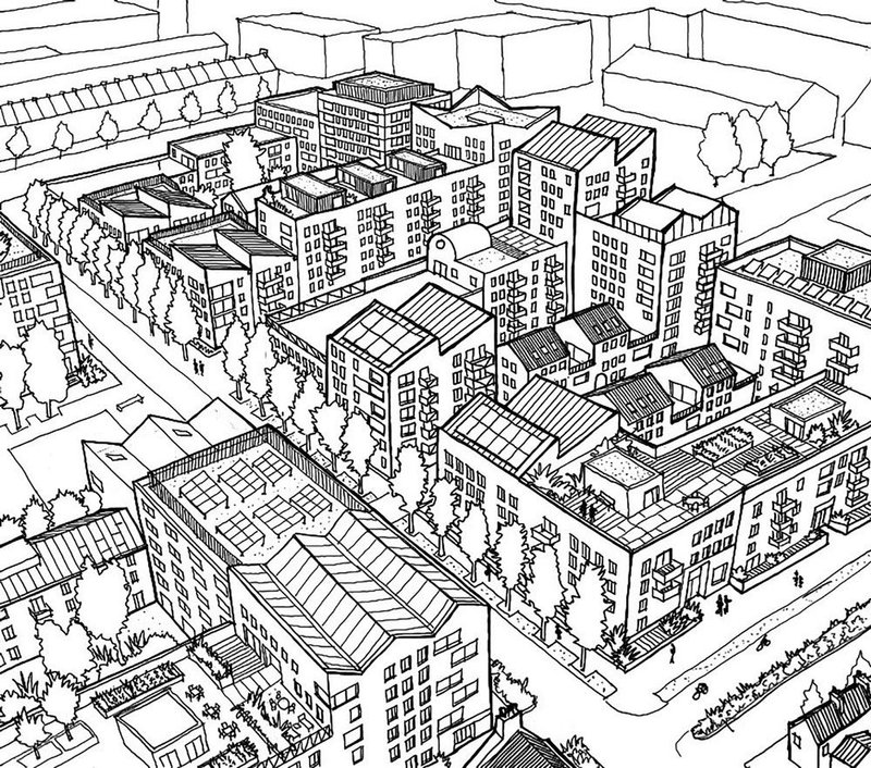 Masterplan sketch by Arka Works using generative AI, for a project with Mae Architects.